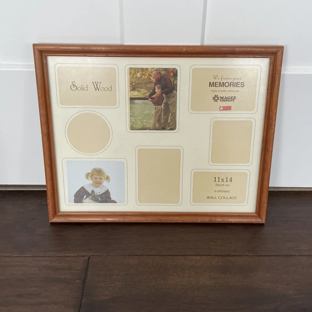 Vintage 80s Magee Company Wood Collage Photo Frame 8 Opening 11x14 Wall Decor